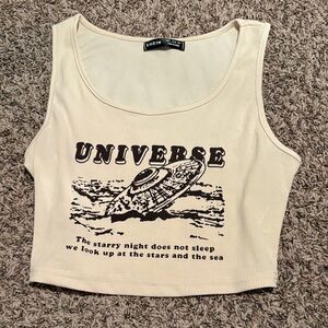 SHEIN Beige Universe Graphic Crop Top